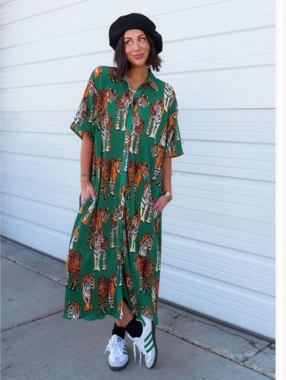 Dressed in Lala So Far So Good Oversized Plissé Shirt Dress Size Small NWT